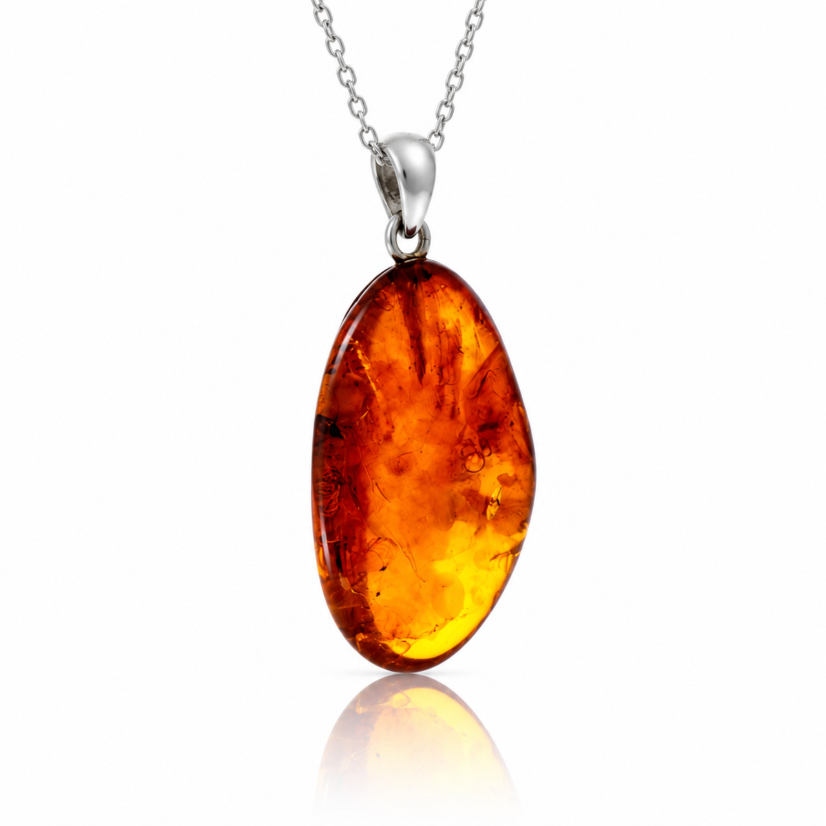 925 Sterling Silver & Genuine Cognac Baltic Amber Exlusive Unique Pendant - C-PD-168