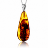 925 Sterling Silver & Genuine Cognac Baltic Amber Exlusive Unique Pendant - C-PD-169