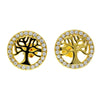 925 Sterling Silver Gold Plated Tree of Life Earrings with Cubic Zirconia - CH-1135-GP-E
