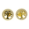 Load image into Gallery viewer, 925 Sterling Silver Gold Plated Tree of Life Earrings with Cubic Zirconia - CH-1135-GP-E