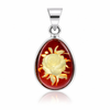 925 Sterling Silver & Genuine Baltic Amber Carved Rose Cameo Pendant - CMP001