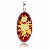 925 Sterling Silver & Genuine Baltic Amber Carved Rose Cameo Pendant - CMP003