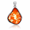 925 Sterling Silver & Genuine Baltic Amber Carved Fairytale Cameo Pendant - CMP006