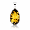 925 Sterling Silver & Genuine Baltic Amber Carved Rose Cameo Pendant - CMP007