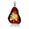 925 Sterling Silver & Genuine Baltic Amber Carved Rose Cameo Pendant - CMP010