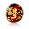 925 Sterling Silver & Genuine Baltic Amber Carved Fairytale Cameo Adjustable Ring - CMR002