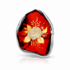 925 Sterling Silver & Genuine Baltic Amber Carved Rose Cameo Adjustable Ring - CMR004