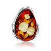 925 Sterling Silver & Genuine Baltic Amber Carved Rose Cameo Adjustable Ring - CMR006