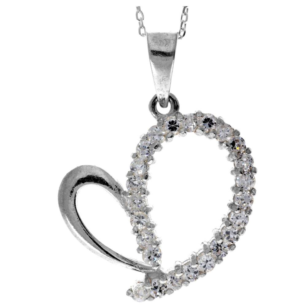 Sterling Silver Heart & Zirconia Pendant- CZP001