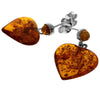 925 Sterling Silver & Genuine Baltic Amber Classic Hearts Drop Earrings - GU006