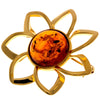 925 Sterling Silver & Baltic Amber Classic Round Flower Brooch - AB01