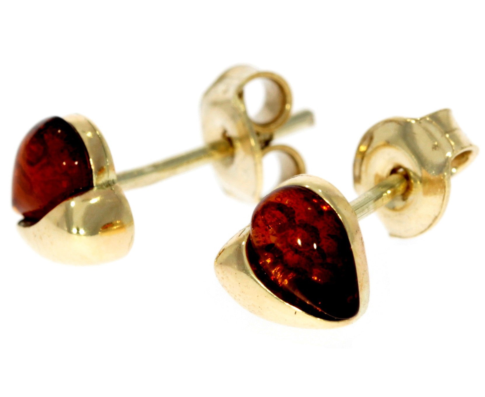 Genuine Baltic Amber and 9ct Gold Studs Heart Earrings - GE003