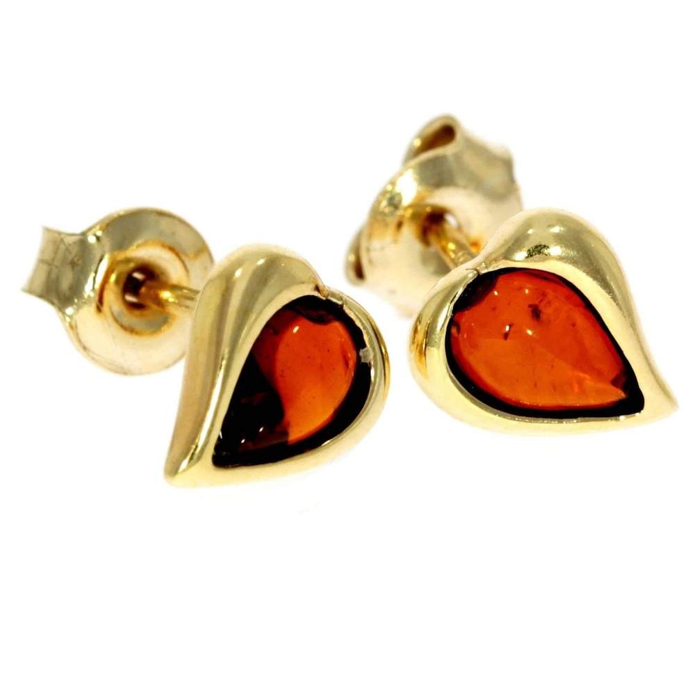 Genuine Baltic Amber and 9ct Gold Studs Heart Earrings - GE005