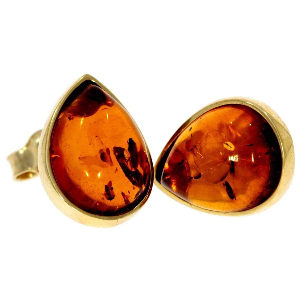 Genuine Baltic Amber and 9ct Gold Studs Classic Teardrop Earrings - GE006