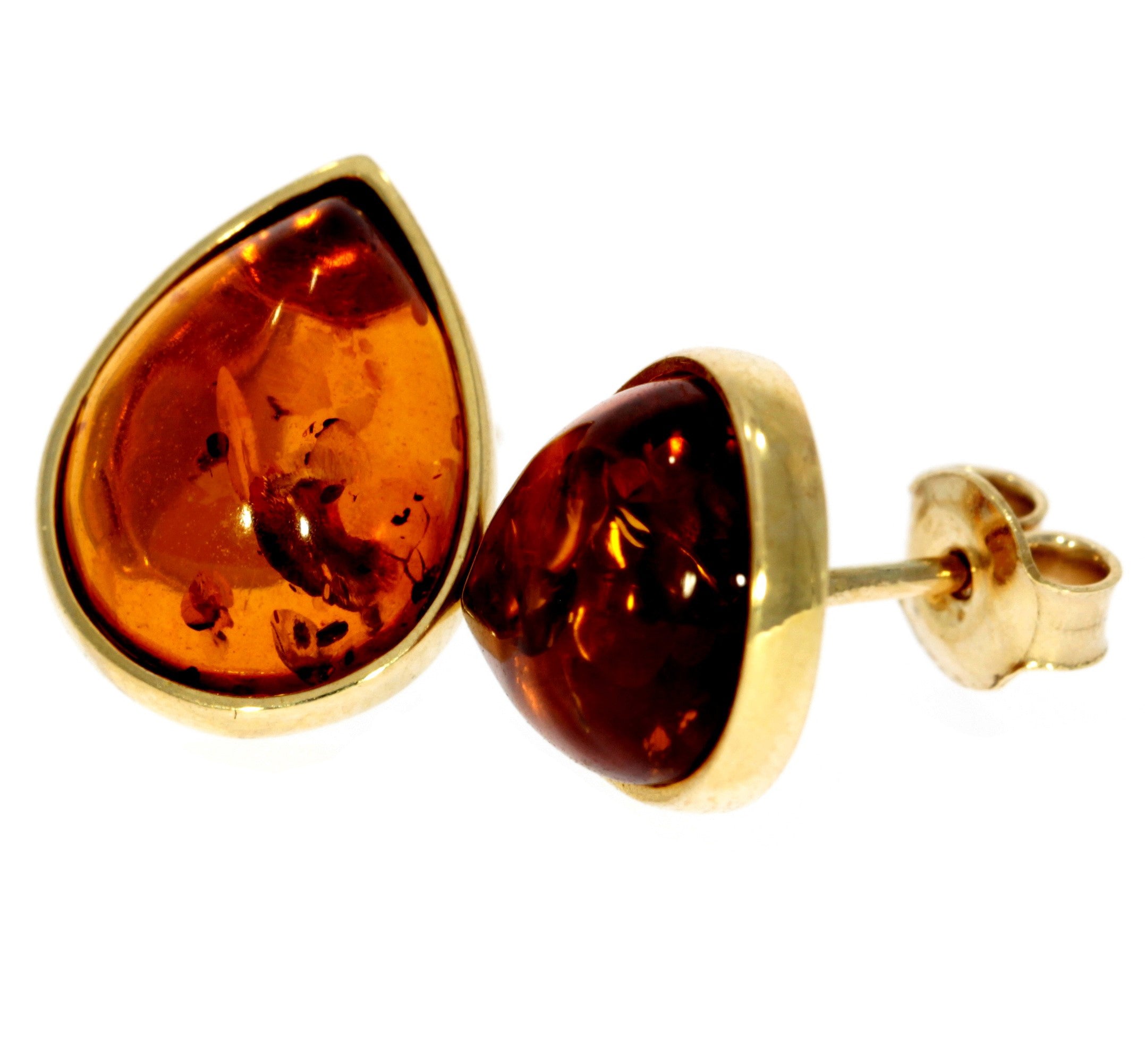 Genuine Baltic Amber and 9ct Gold Studs Classic Teardrop Earrings - GE006
