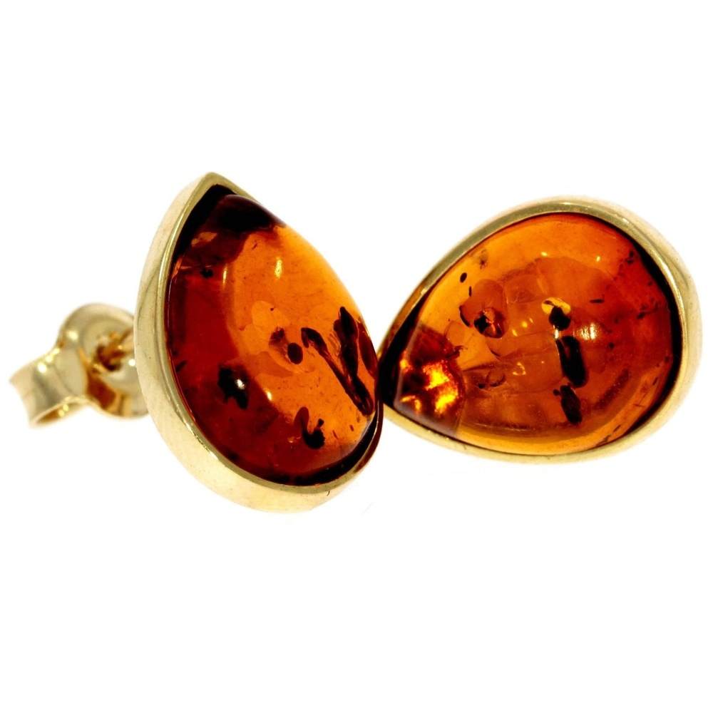 Genuine Baltic Amber and 9ct Gold Studs Classic Teardrop Earrings - GE006