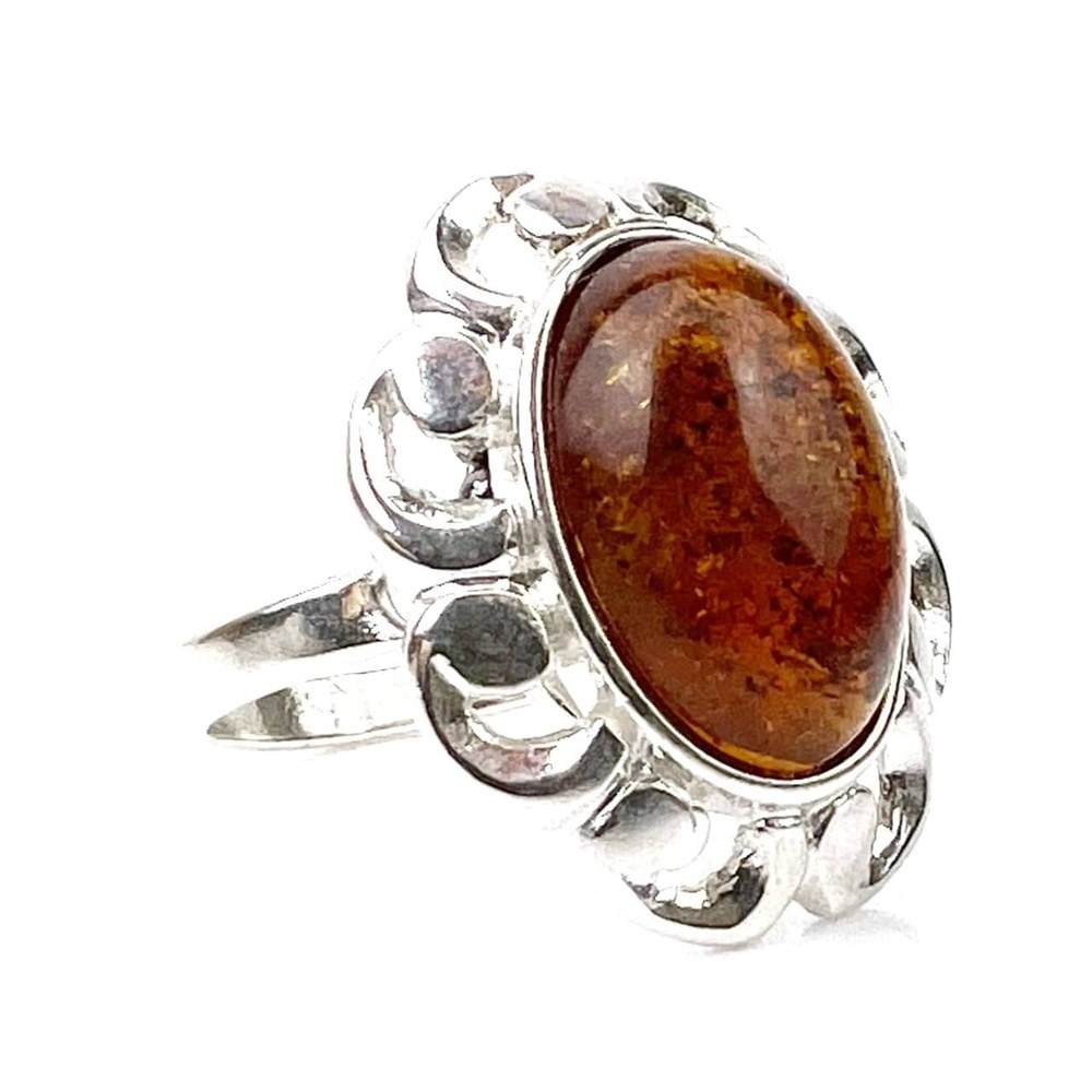 925 Sterling Silver & Genuine Baltic Amber Classic Designer Ring - K400