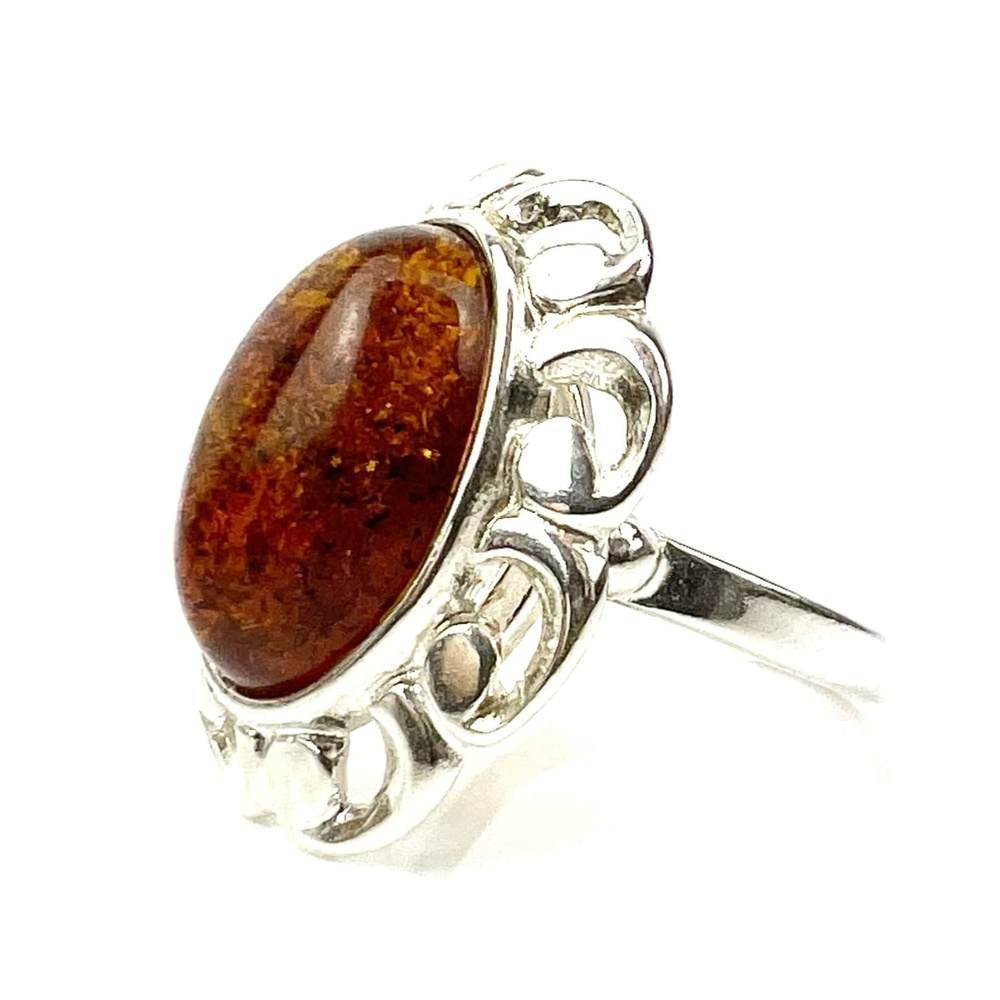 925 Sterling Silver & Genuine Baltic Amber Classic Designer Ring - K400