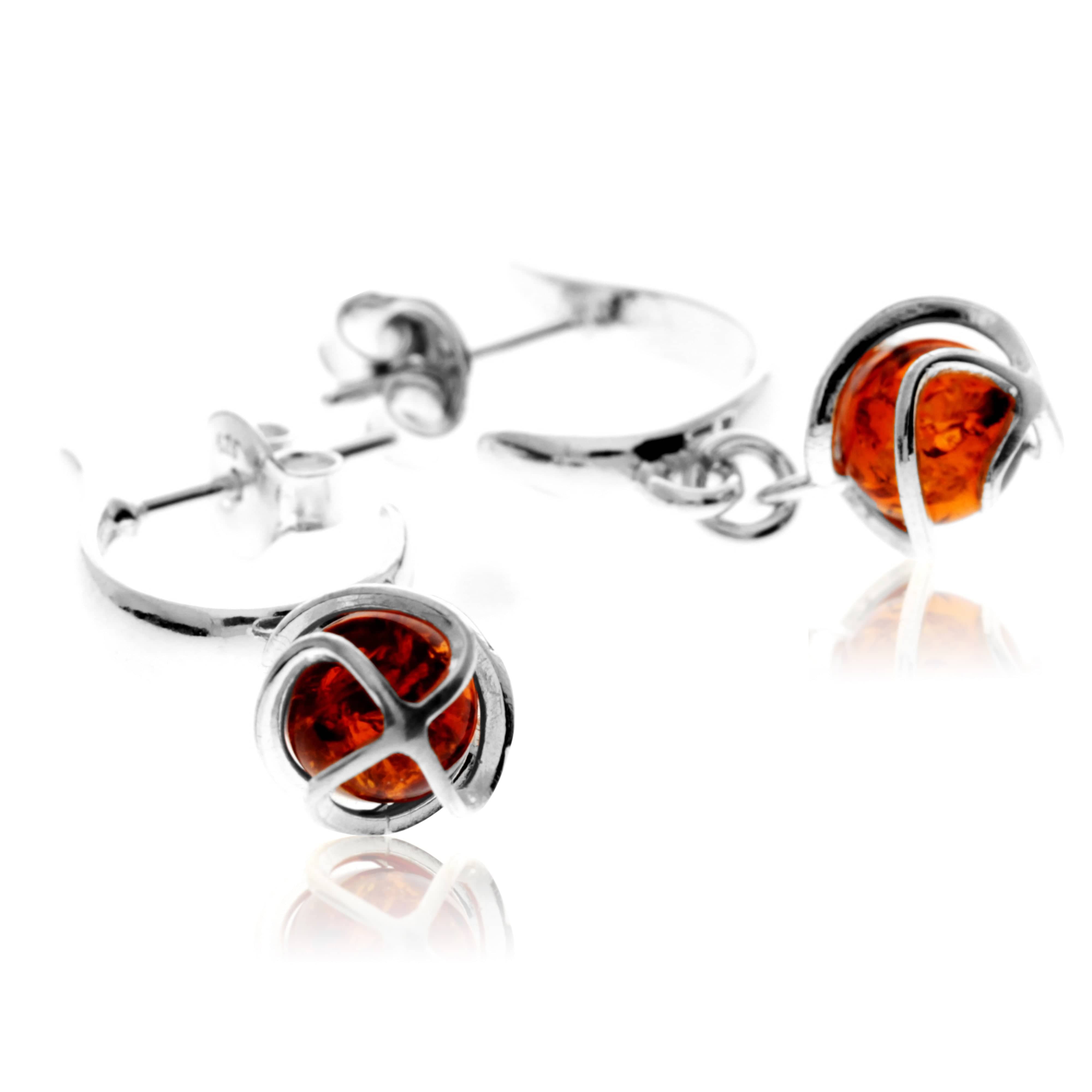 925 Sterling silver & Genuine Baltic Amber Modern Drop Earrings - GL043