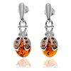 925 Sterling Silver & Genuine Baltic Amber Ladybird Drop Earrings - GL1000D