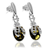 925 Sterling Silver & Genuine Baltic Amber Ladybird Drop Earrings - GL1000D