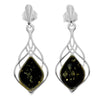 925 Sterling Silver & Genuine Baltic Amber Drop Studs Celtic Earrings - GL1005