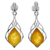 925 Sterling Silver & Genuine Baltic Amber Drop Studs Celtic Earrings - GL1005