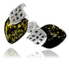 925 Sterling Silver & Genuine Baltic Amber Marquise Modern Studs Earrings - GL1017