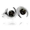925 Sterling Silver & Genuine Baltic Amber Classic Half Moon Studs Earrings - GL1023