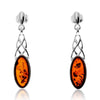 925 Sterling Silver & Genuine Baltic Amber Celtic Drop Earrings - GL1025