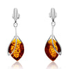 925 Sterling Silver & Genuine Baltic Amber Drop Modern Earrings - GL1026