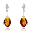925 Sterling Silver & Genuine Baltic Amber Drop Modern Earrings - GL1026