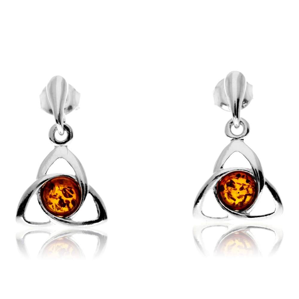 925 Sterling Silver & Genuine Baltic Amber Celtic Drop Earrings - GL1027