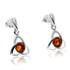 925 Sterling Silver & Genuine Baltic Amber Celtic Drop Earrings - GL1027