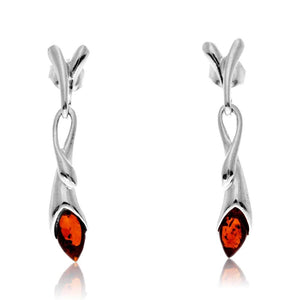 925 Sterling Silver & Genuine Baltic Amber Celtic Drop Earrings - GL1028