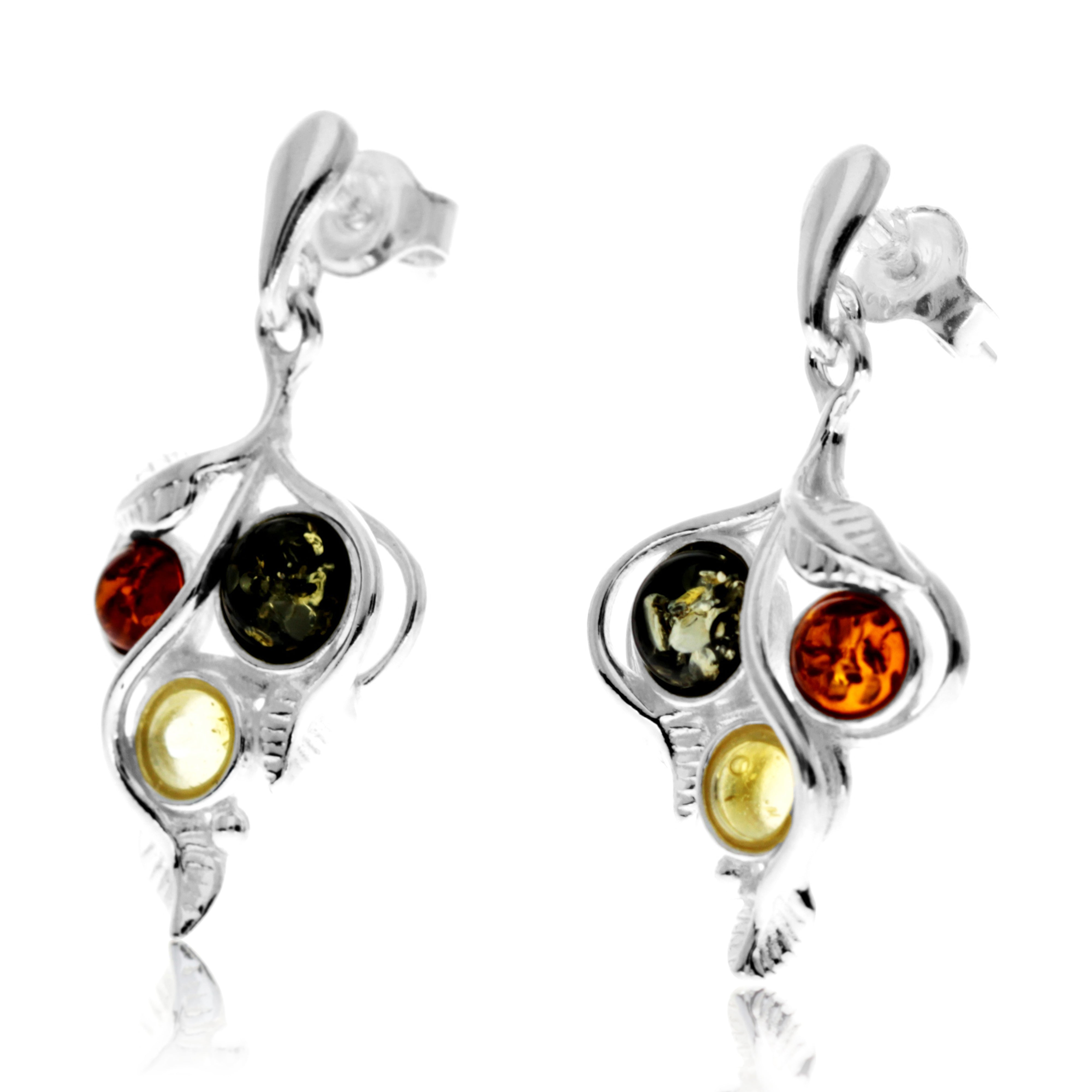925 Sterling Silver & Genuine Baltic Amber Classic Drop Earrings - GL1030
