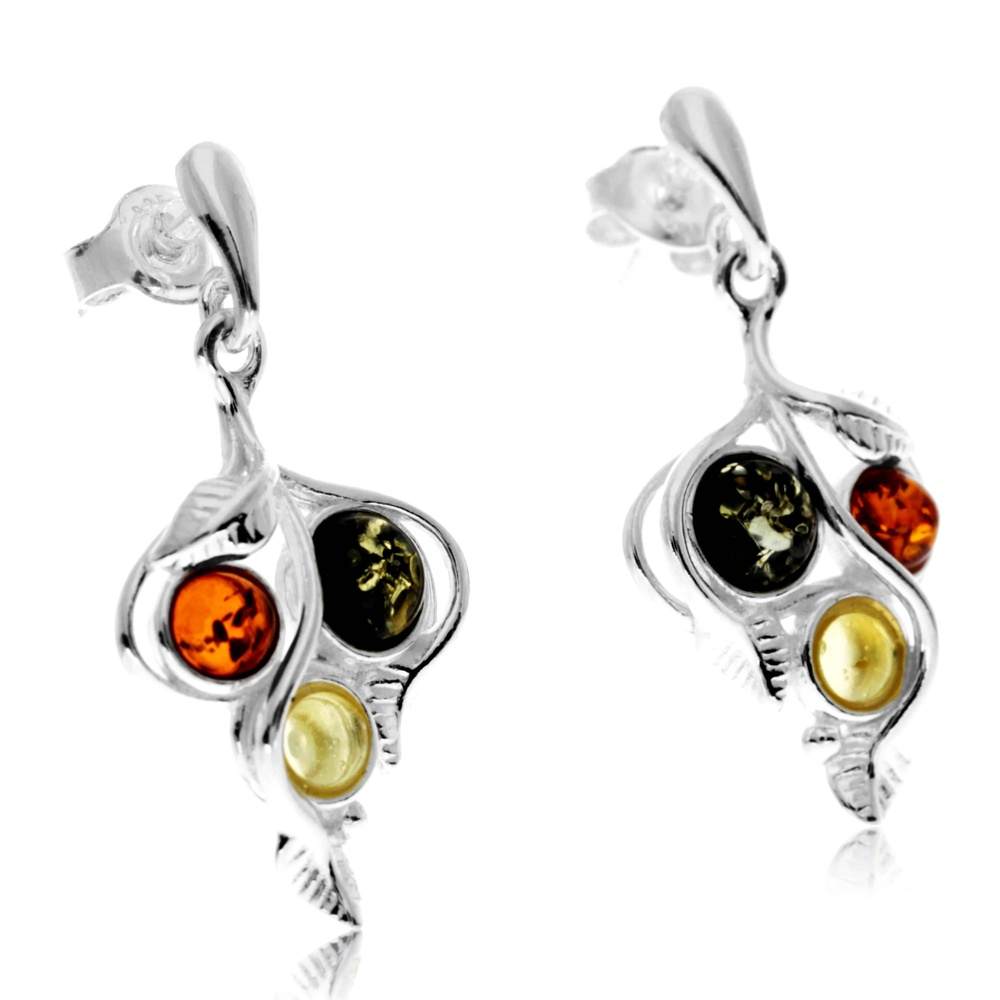 925 Sterling Silver & Genuine Baltic Amber Classic Drop Earrings - GL1030