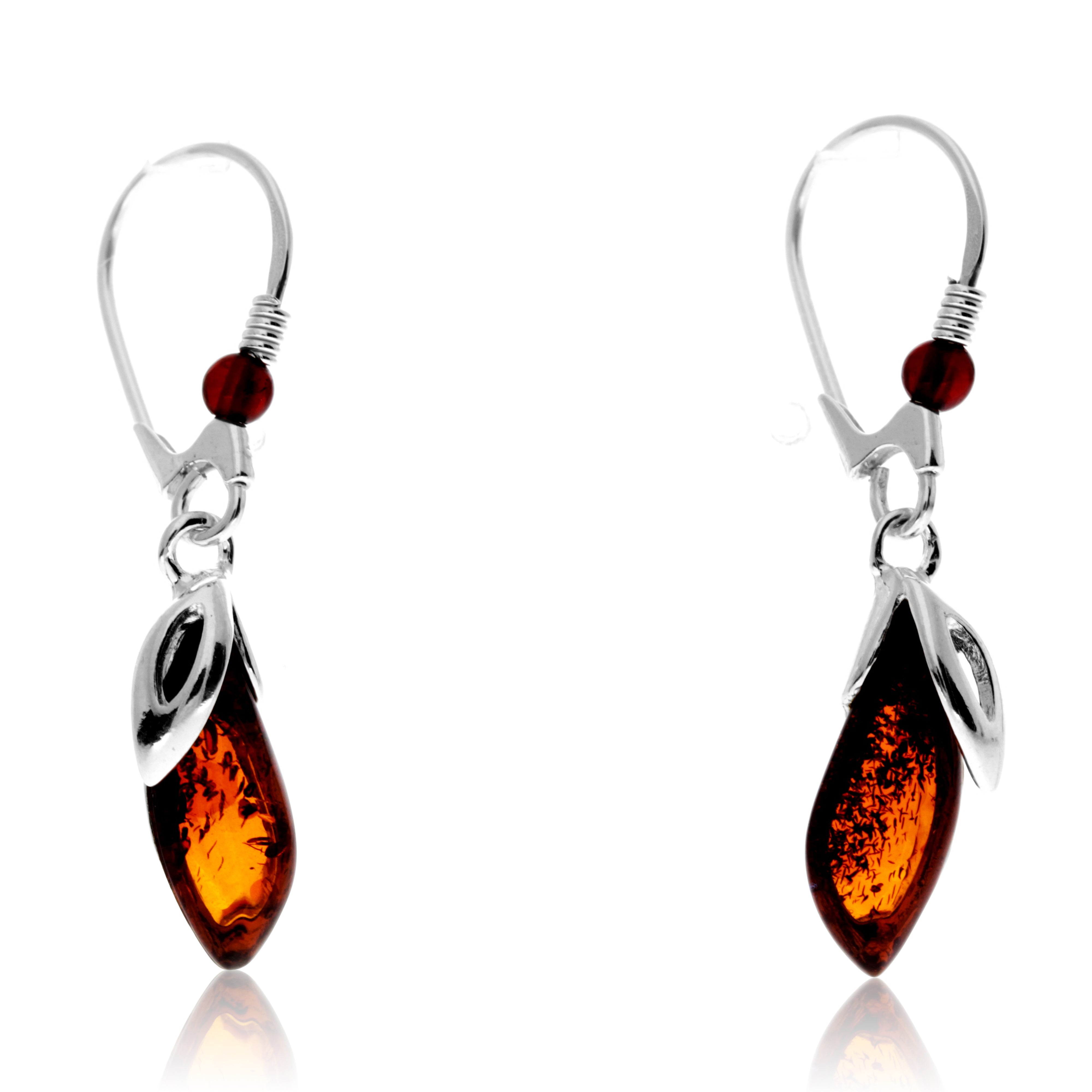 925 Sterling Silver & Genuine Baltic Amber Modern Drop Dangling Earrings - GL1031