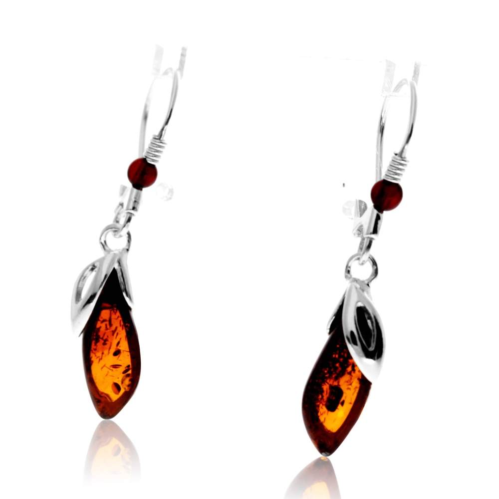 925 Sterling Silver & Genuine Baltic Amber Modern Drop Dangling Earrings - GL1031