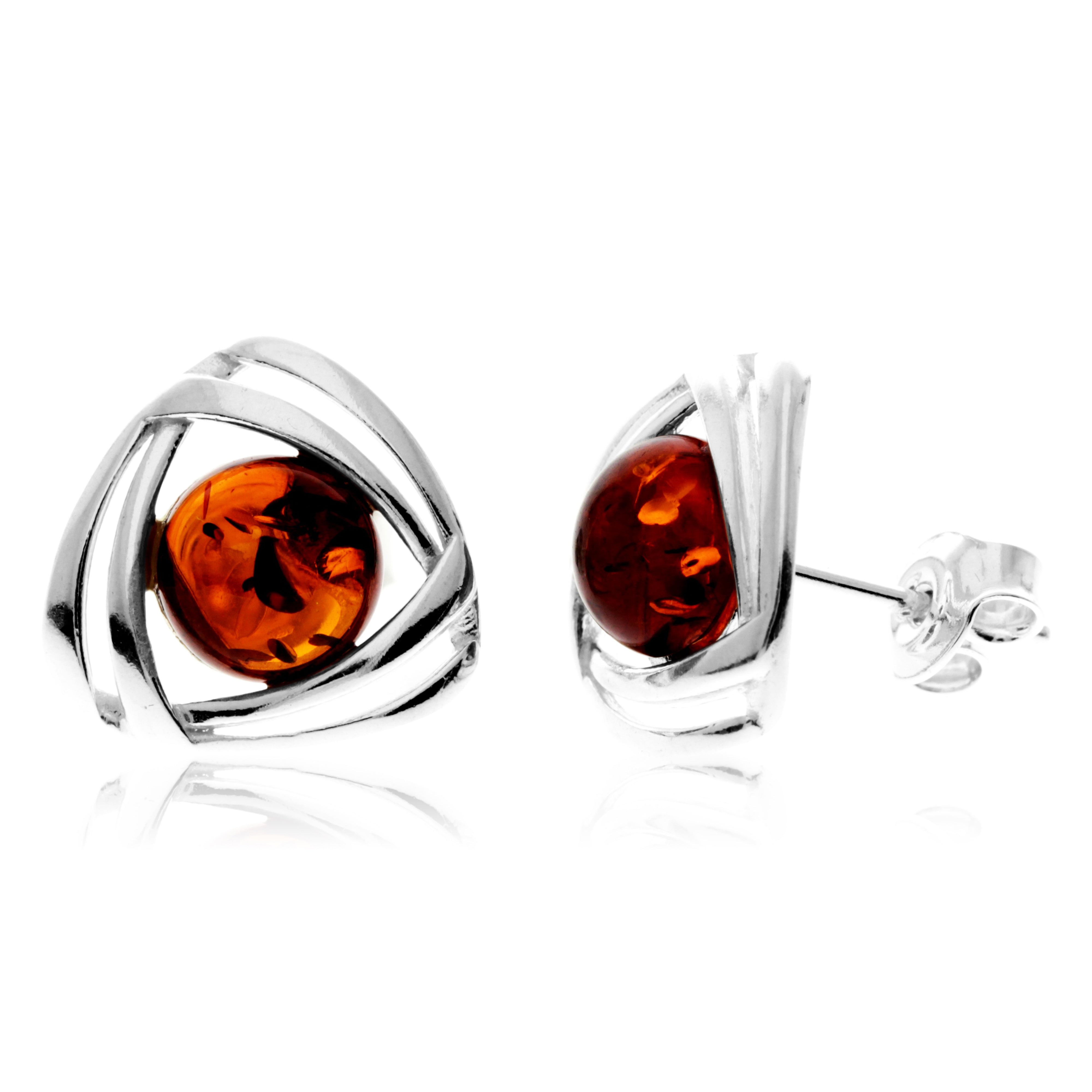 925 Sterling Silver & Baltic Amber Modern Celtic Studs Earrings - GL1032