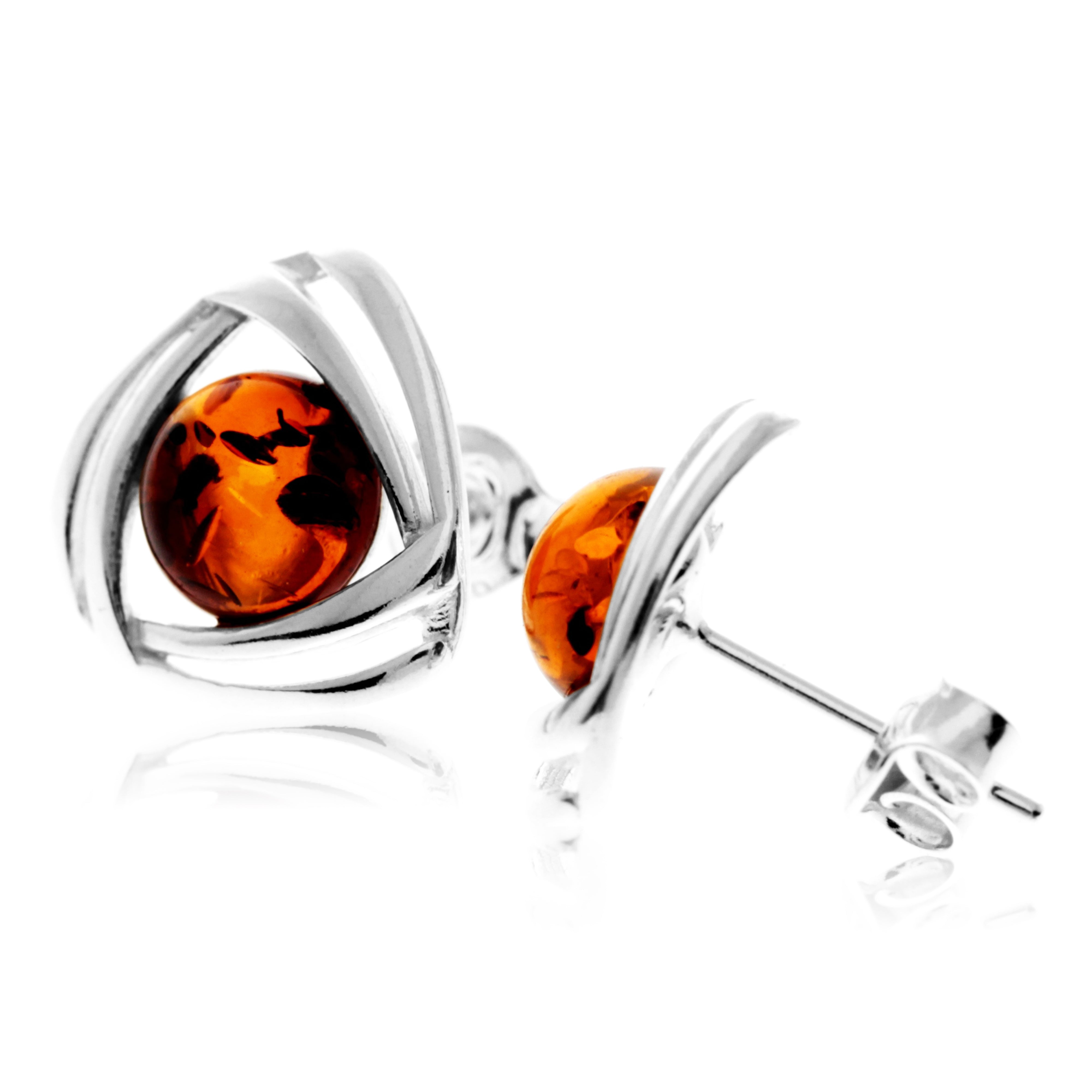 925 Sterling Silver & Baltic Amber Modern Celtic Studs Earrings - GL1032