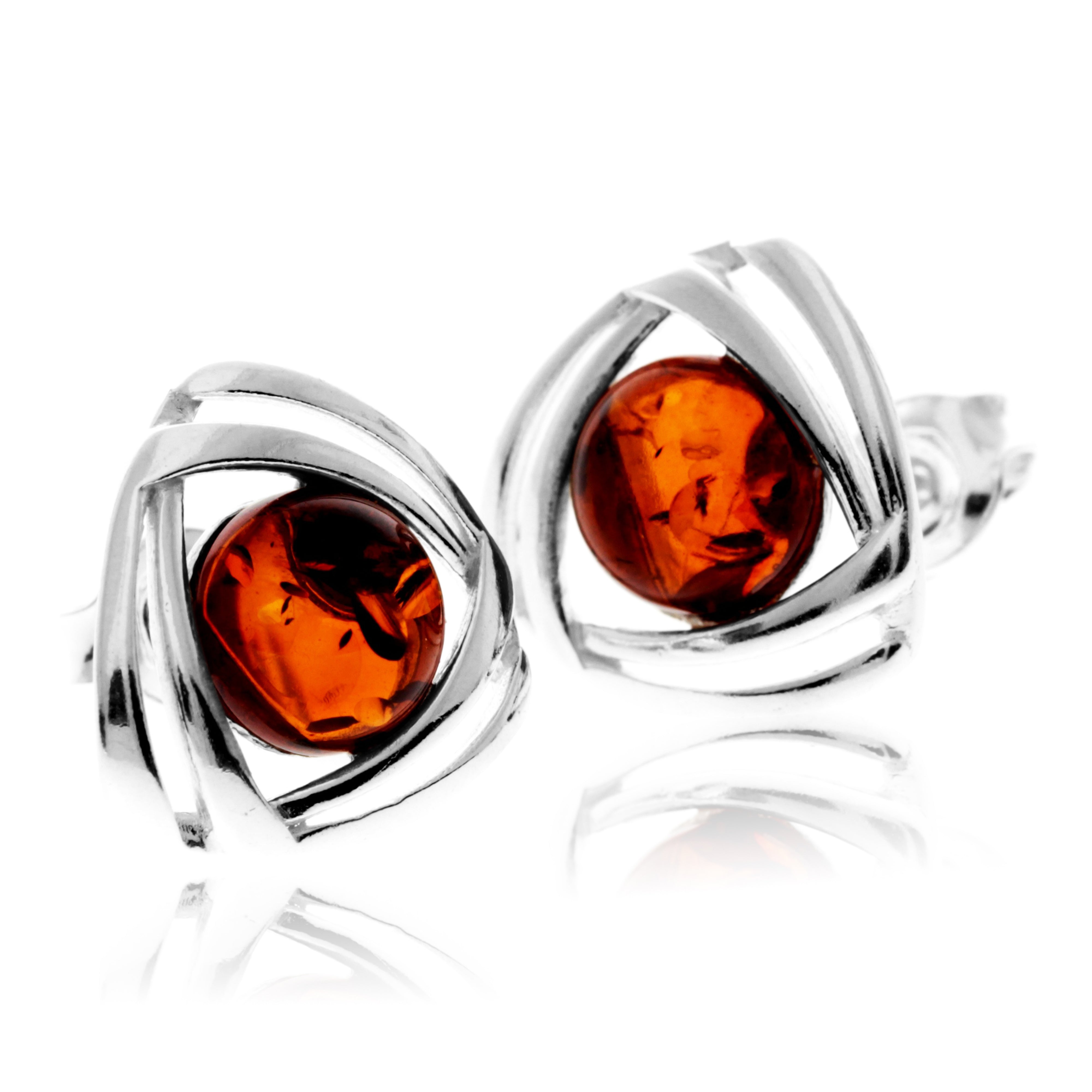 925 Sterling Silver & Baltic Amber Modern Celtic Studs Earrings - GL1032
