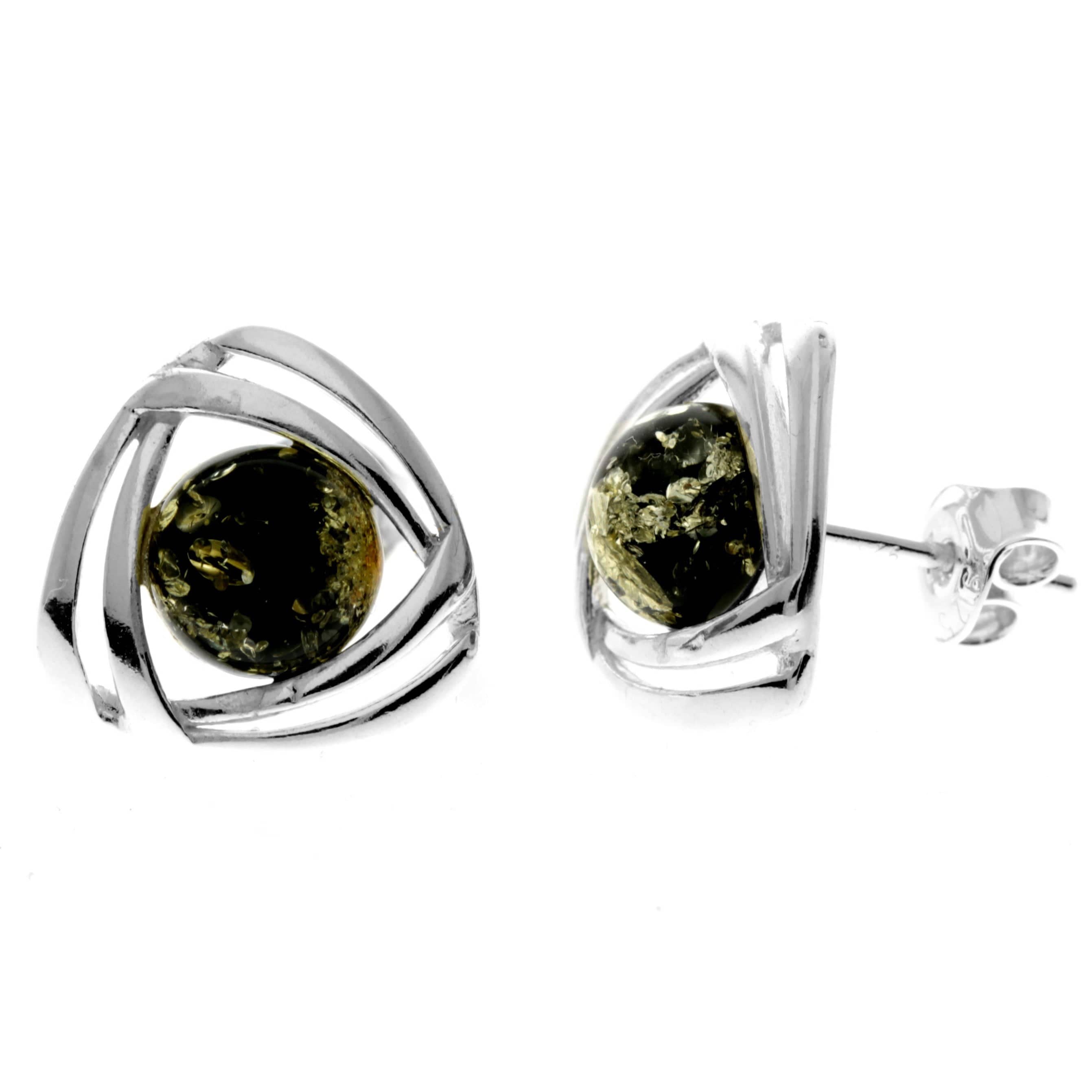 925 Sterling Silver & Baltic Amber Modern Celtic Studs Earrings - GL1032