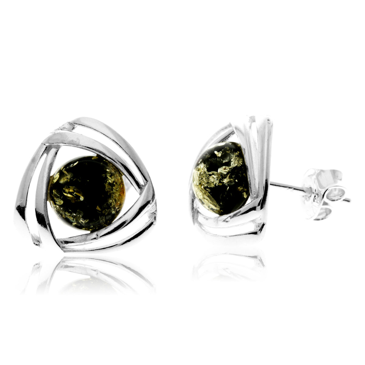 925 Sterling Silver & Baltic Amber Modern Celtic Studs Earrings - GL1032