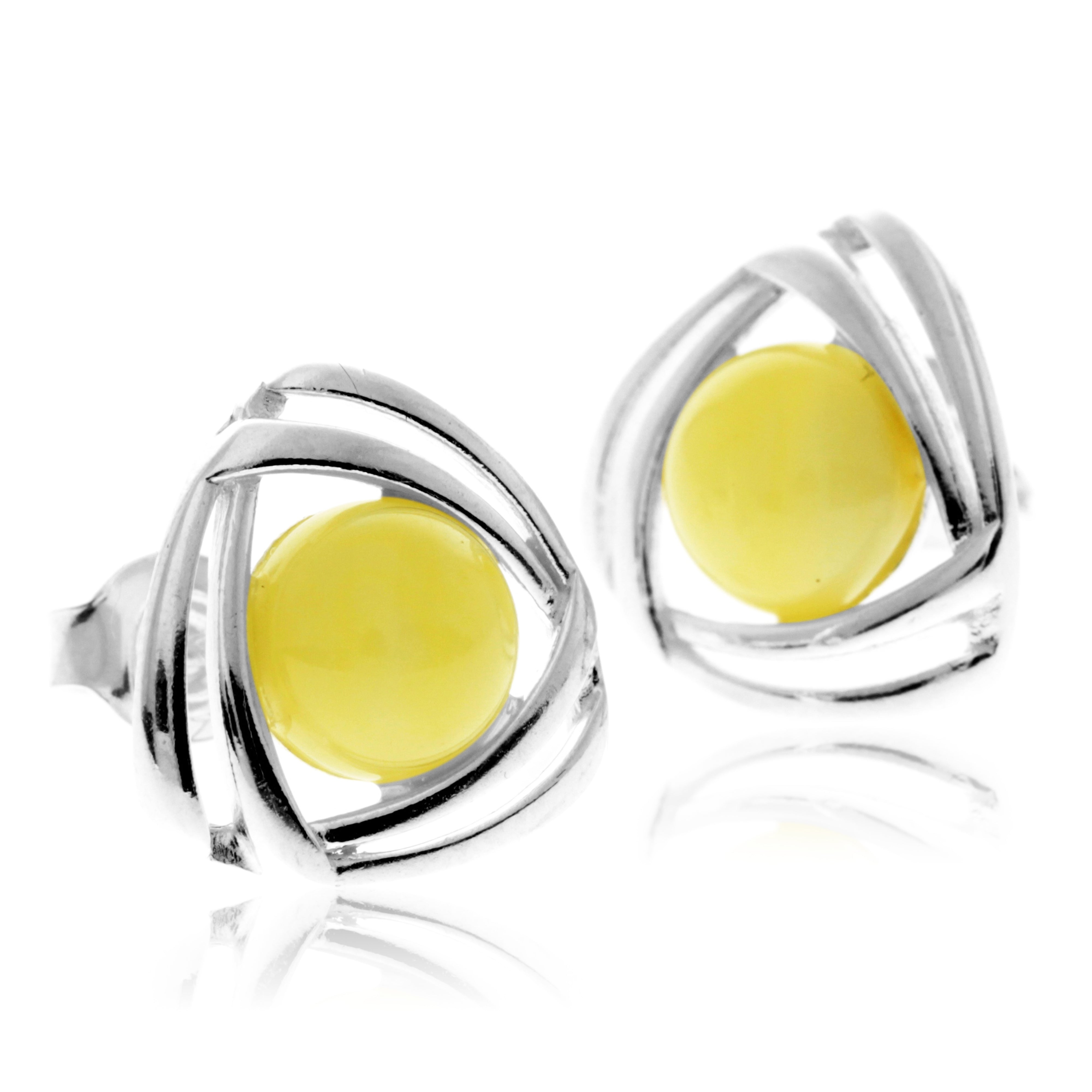 925 Sterling Silver & Baltic Amber Modern Celtic Studs Earrings - GL1032