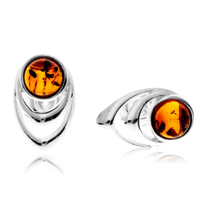 925 Sterling Silver & Baltic Amber Modern Studs Earrings - GL1033