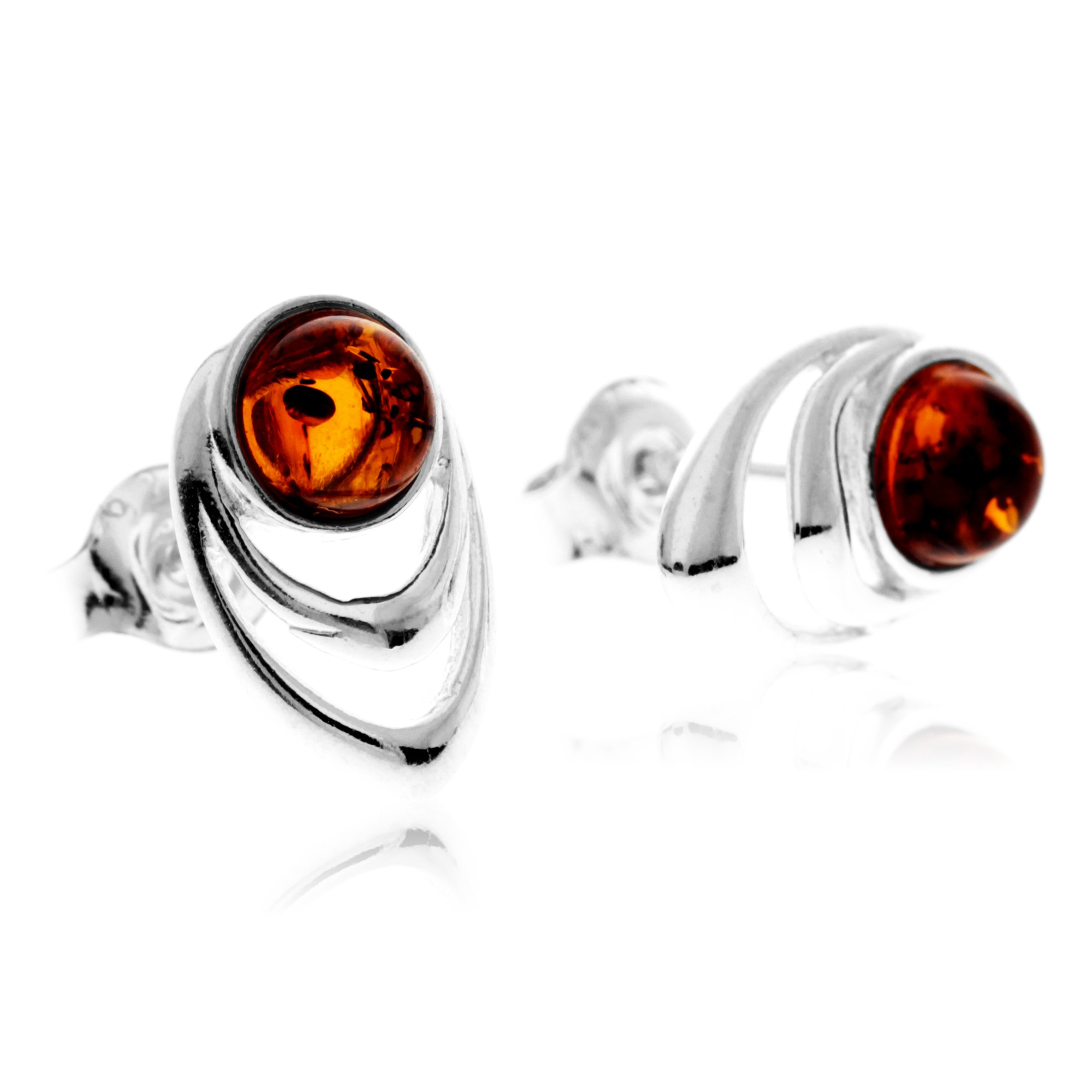 925 Sterling Silver & Baltic Amber Modern Studs Earrings - GL1033