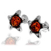 925 Sterling Silver & Genuine Baltic Amber Classic Stars / Starfish Studs Earrings - GL1034