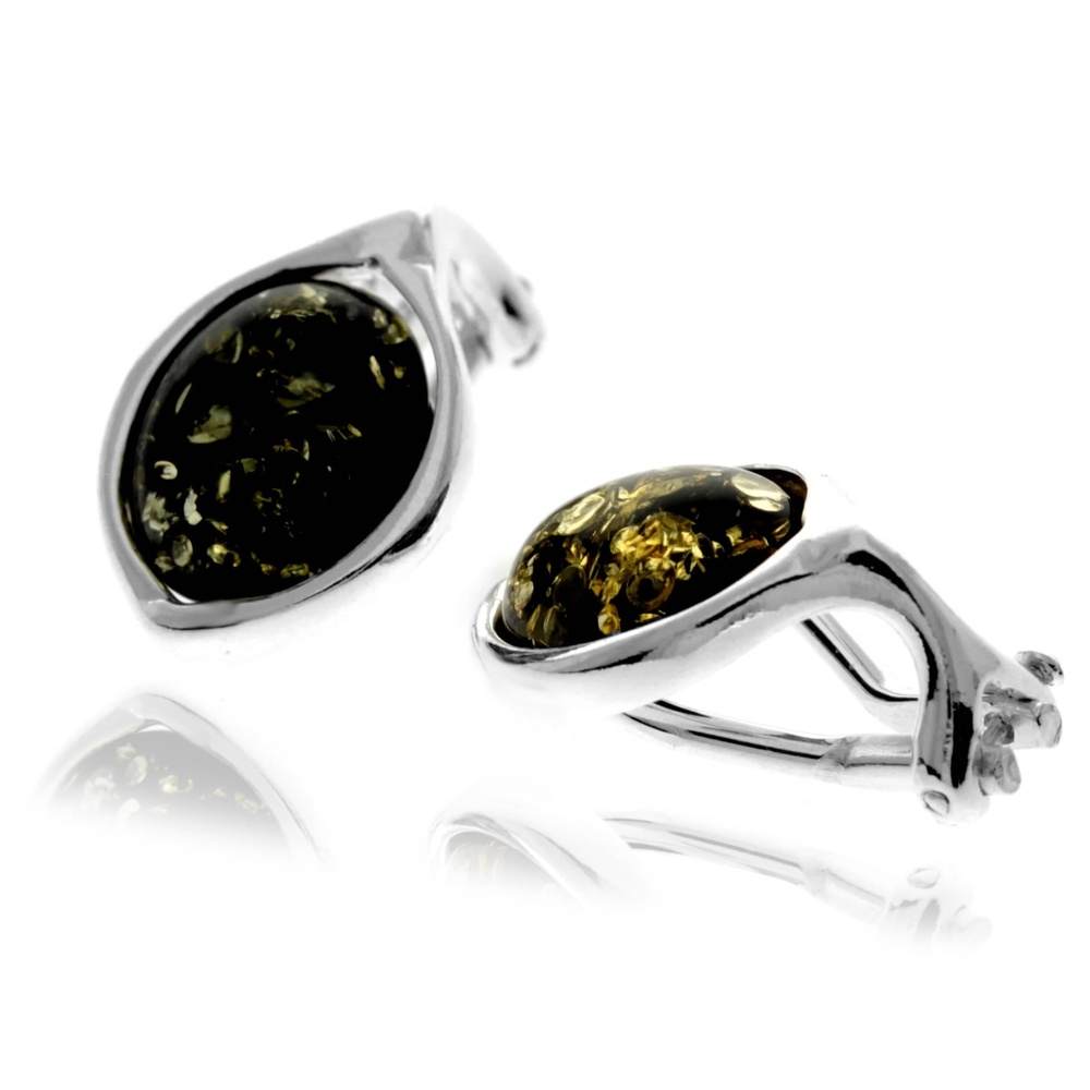 925 Sterling Silver & Genuine Baltic Amber Classic Round Clip on earrings - GL1036