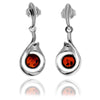 925 Sterling Silver & Genuine Baltic Amber Modern Drop Earrings - GL1040